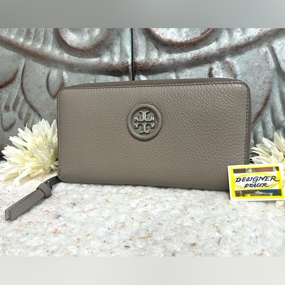 TORY BURCH Gray Leather Zip Around Wallet VGC! - Picture 1 of 12